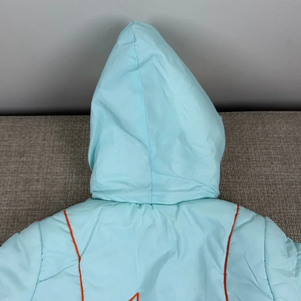 Vintage Sears Blue Tulip Puffer Winter Coat Zip Up Jacket Hood Small 6-9 Months